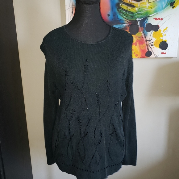 5 For $25✨️Vintage City Trend Medium Black Longsleeve Beaded Embroider Sweater - Picture 1 of 4